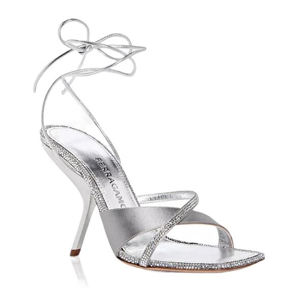 Ferragamo Allegra Crystal Embellished High Heel SandalsWrap Ankle Size 7.5 NEW